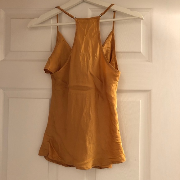 NWOT Young Fabulous and Broke golden yellow racer back, cowl neck satin tank top - Picture 2 of 5